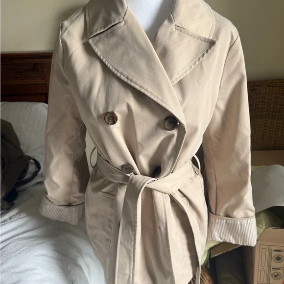 Weatherproof Tan Trench Coat with Belted Waist and Wide Collar - Picture 1 of 5